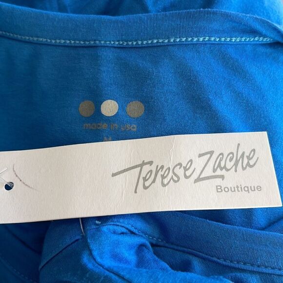 Three Dots royal blue wide side/shoulder ruffle stretch jersey sleeveless midi. - Picture 8 of 8